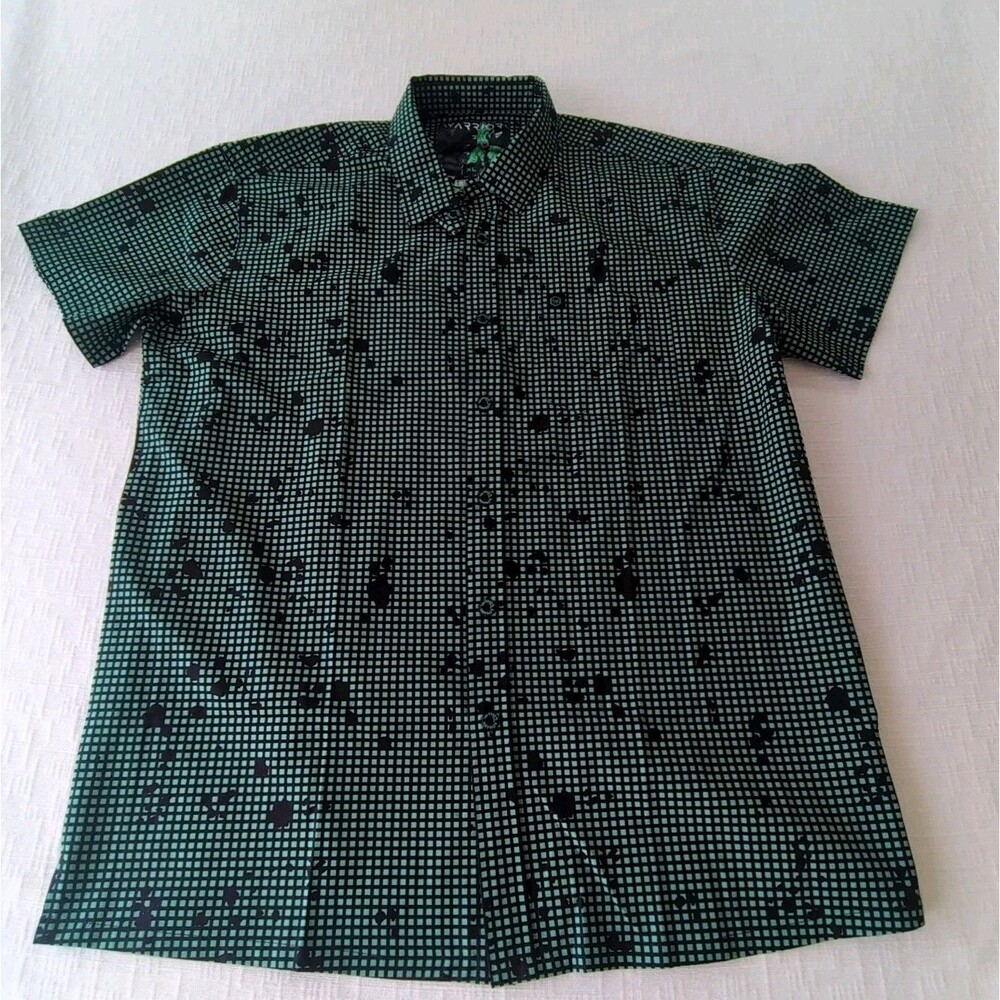 Warrior Envy DNC Green Printed Button Down Short Sleeve Shirt Men's XL